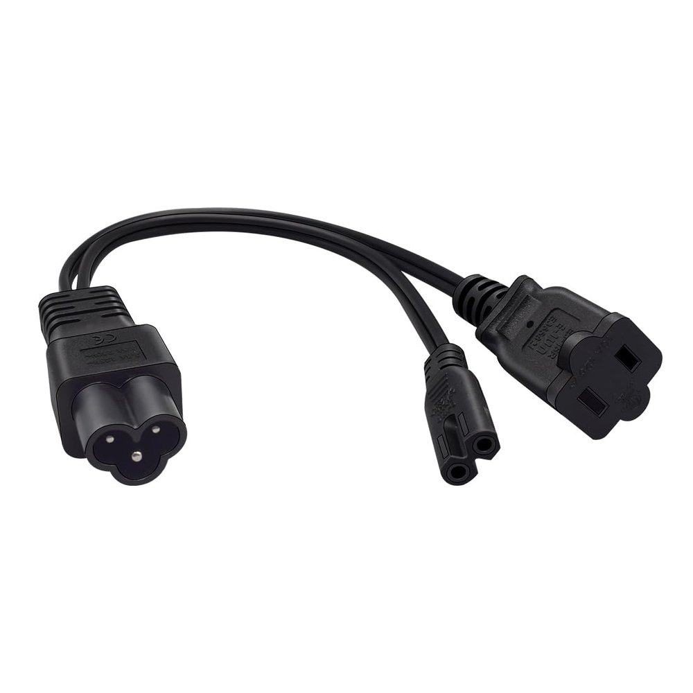 JORINDO IEC320 C6 to 1-15R+C7 Y Splitter Power Cable.C6 to Household 2-Hole Socket 1-15R and Figure 8 Jack Adapter.C7/USA Socket 2 in 1 c6 Adapter Cable.1FT/0.3M (C6 to C7+1-15R)