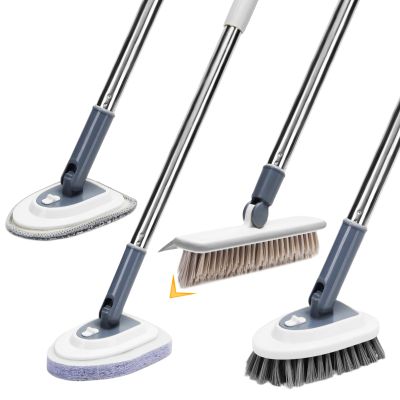 Sayene 4 in 1 Tile Shower Cleaner Brush, Long Handled Scrub Brush for Shower with Adjustable Long Handle Floor Scrub Brush for Cleaning Bathroom/Shower/Tub/Tile/Kitchen/Glass/Wall