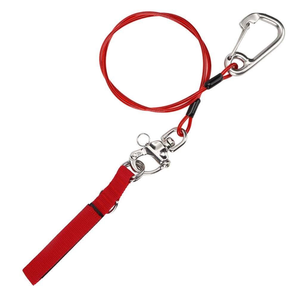 Glomora Freediving Lanyard 316 Pro Stainless Steel Safety Rope with Wristband Dive Safe Lifeline Red for Diving Competitions