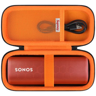 Supmay Hard Carrying Case for Sonos Roam 2/ Sonos Roam Portable Waterproof Bluetooth Speaker, Wireless Portable Speaker Protection Case with Mesh Pocket for USB-C Cable, Black+Orange
