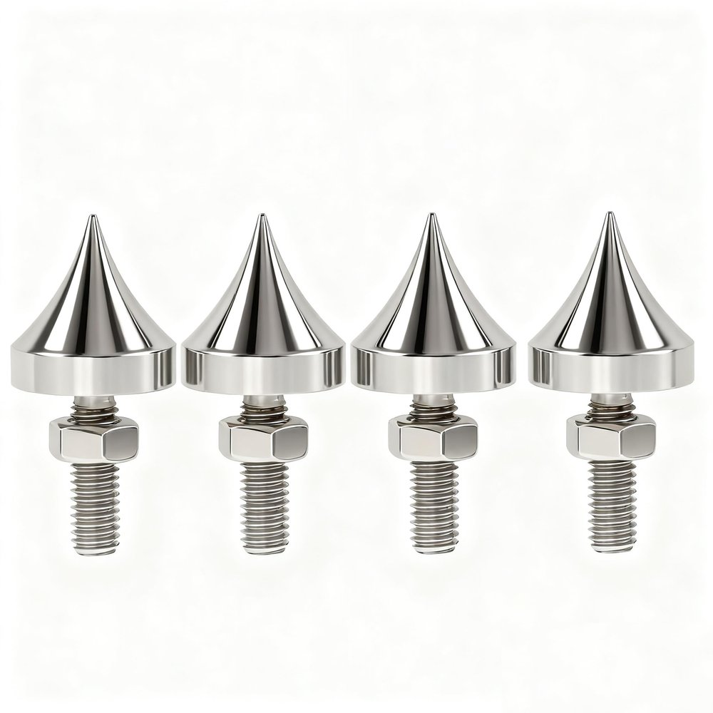 Tissting 4 Pcs Speaker Spikes M6/M8/M10/M12 Stainless Steel HiFi Shock Absorber Isolation Pucks Speaker Resonance Feet Spikes for Amplifier CD DVD Player(M6)