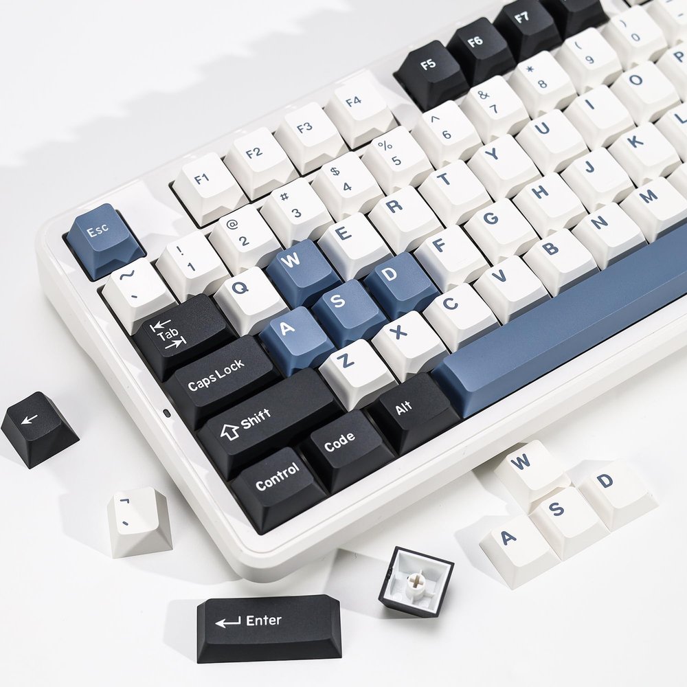 KBDiy Arctic PBT Double Shot Keycap Set,174 Keys Retro Blue Custom Key Cap Keycaps 60 Percent Cherry Profile Keycaps for 61/64/68/84/87/100/104/108 Mechanical Keyboard