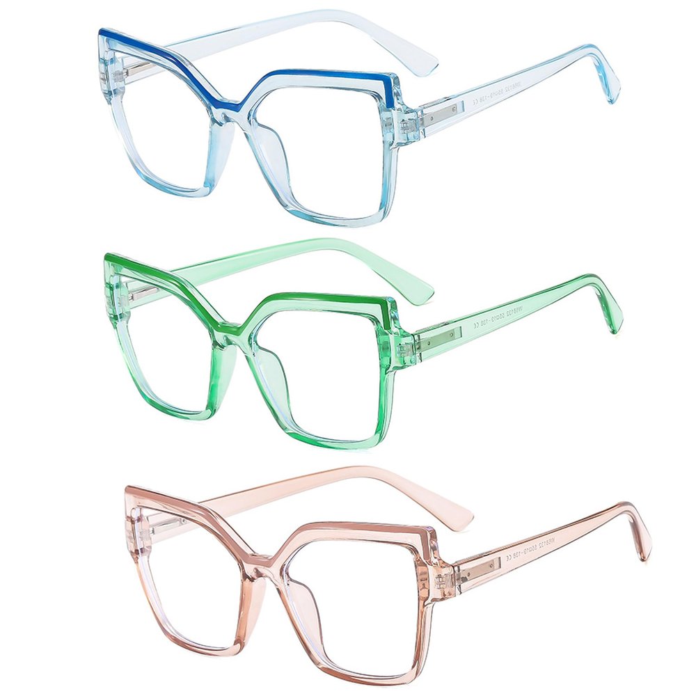bullabulling 3 Pack Trendy Cat Eye Blue Light Blocking Reading Glasses for Women, Anti UV Computer Readers L05 (green/blue/tea, 2.0, x)