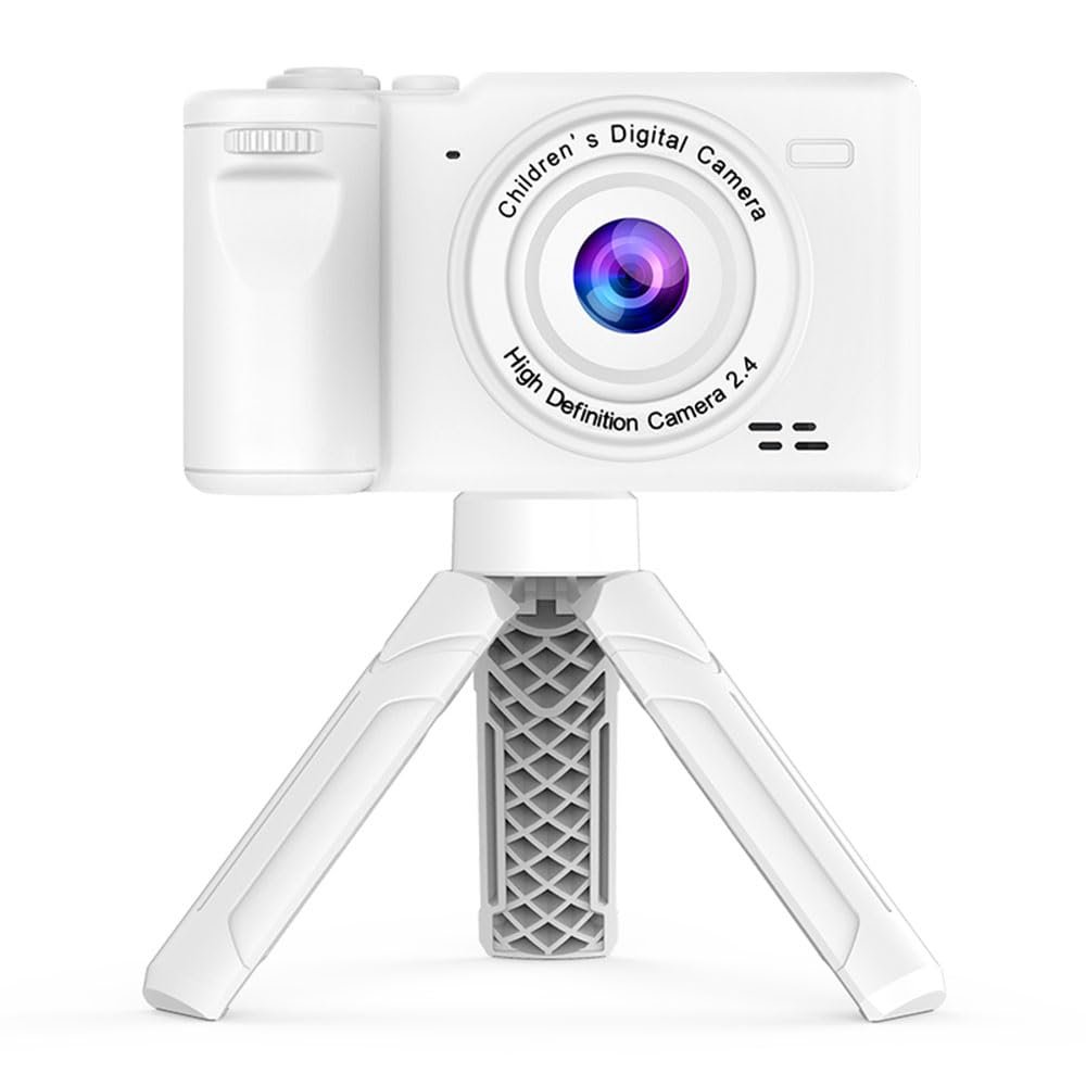 Andoer 1080P Kids Digital Camera with Tripod Mini Video Camera for Kids 12MP 2.4 Inch IPS Screen Built-in Battery with Neck Strap Mini Desktop Tripod Birthday for Boys Girls, White