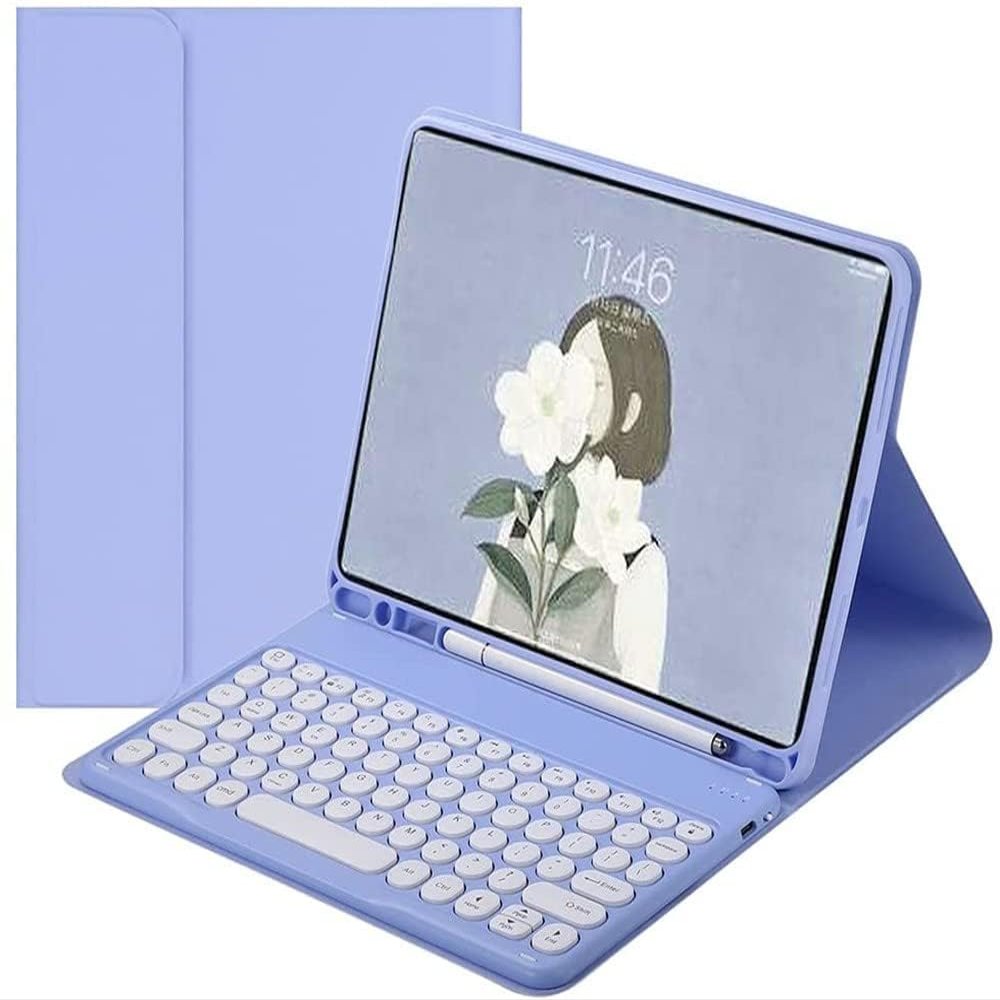QIYIBOCASE Keyboard Case for iPad Pro 11 Inch (M5/M4) 2025/2024,Flip Folio Stand Cover with Pencil Holder & Round Keys Magnetically Detachable Keyboard, Purple