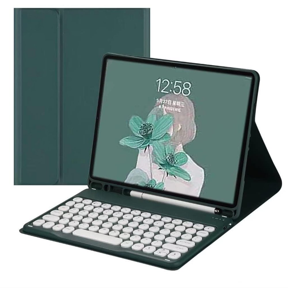 QIYIBOCASE Keyboard Case for iPad Pro 13 Inch (M5) 2025 / (M4) 2024, Flip Stand Cover with Pencil Holder and Round Keys Magnetically Detachable Keyboard, Teal
