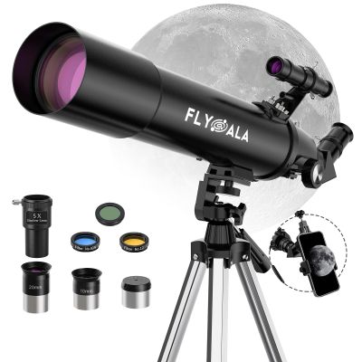 FlyGala Telescope for Kids and Adults,80mm Aperture 600mm Focal Length Beginners Astronomical Telescope for Adults high Powered (30X-750X),Refractor Astronomy telescopes Kids 6-8 8-12 Over 5 Year Old
