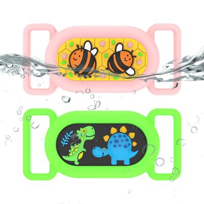 FGERWZ 2 Pack for Samsung Galaxy SmartTag2 Dog Collar Holder, Waterproof Anti-Lost Silicone GPS Tracker Hidden Case Galaxy SmartTag 2 for Dog/Cat Collar, Kids' Shoe, Bag (Pink & Green)