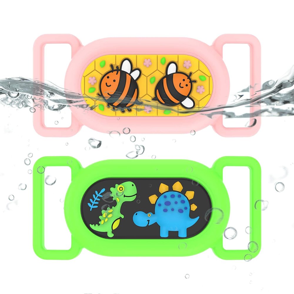 FGERWZ 2 Pack for Samsung Galaxy SmartTag2 Dog Collar Holder, Waterproof Anti-Lost Silicone GPS Tracker Hidden Case Galaxy SmartTag 2 for Dog/Cat Collar, Kids' Shoe, Bag (Pink & Green)