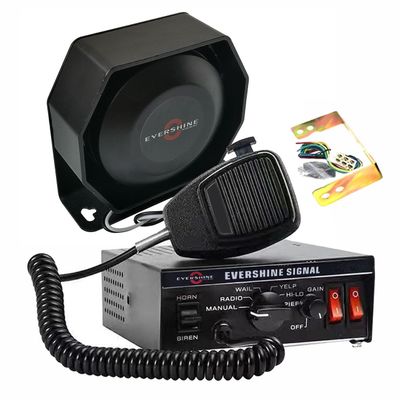 Evershine Signal 12V 100W Police Siren PA System Kit with Heavy Duty Siren Amplifier Flat Speaker Hanheld Mirophone 7 Tones Warning Emergency Siren for Vehicles Tow Truck UTV ATV Van Car POV RV