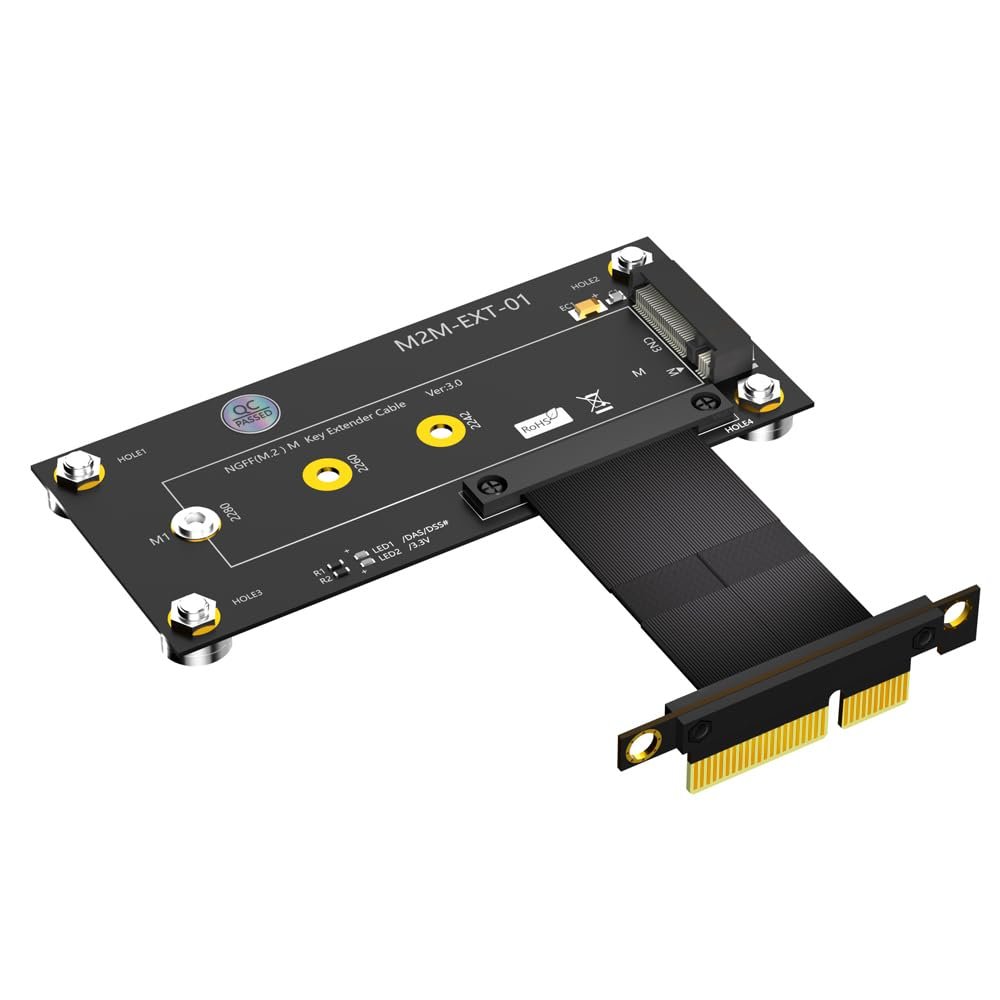 DirectNine Basics HLT M.2 NGFF nvme M-Key SSD to PCI- E 4X Extension Cable with Magnetic Pad (Line Length: 10cm)