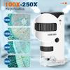 100x-250x Pocket Microscope for Kids Adults, Protable Handheld Miniscope, Mini Microscope Kit for Kids Adults Home School Lab Biology Science Education, White view 2