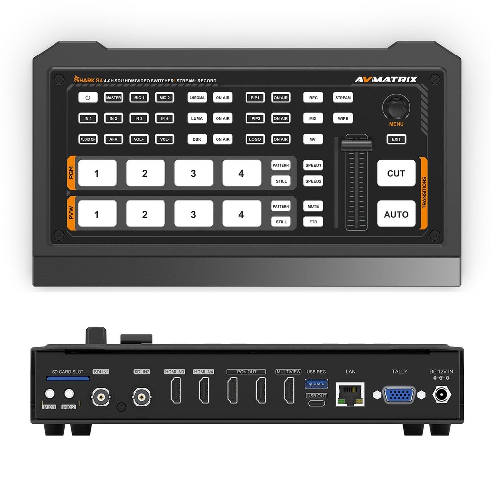 AVMATRIX S4 Video Mixer Switcher with 2xHDMI 2xSDI Input SD Card USB Recorder LAN Control for Live Streaming