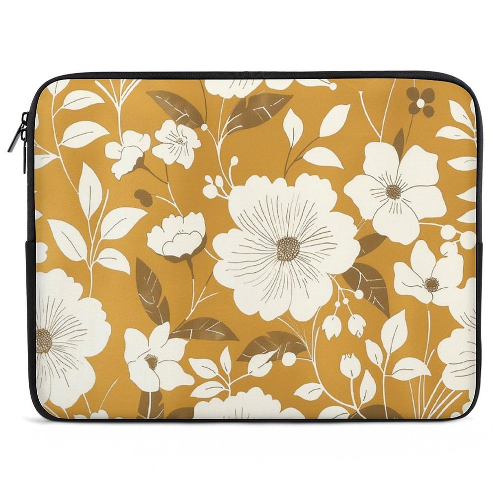 17inch Laptop Sleeve Bag Gold and White Flowers Laptop Bag Shockproof Computer Carrying Cover Slim Briefcase Handbag