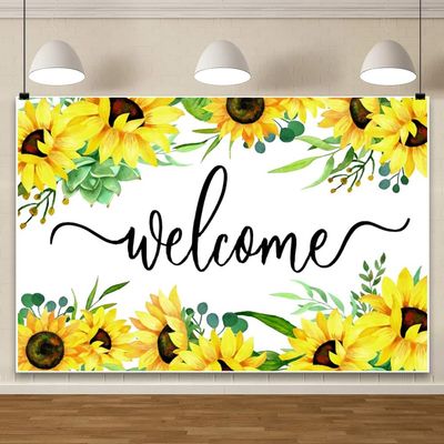 ChloropLastid 12x10ft Sunflower Welcome Photography Backdrop Rustic Welcome Home Patriotic Army Homecoming Background for Military Deployment Return Home Party Cake Table Decor Photoshoot Props
