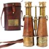 DirectNine Basics Antique Victorian Marine Brass Leather Binocular Sailor Instrument, Nautical Design, Orange, London 1915, for Home view 3