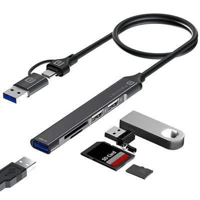 DirectNine Basics Portronic's Mport 31 Plus USB 3.0 Hub with USB & Type-C Dual Plugs, Upto 5 Gbps High Speed, USB 3.0, 2-Port USB 2.0 & SD/microSD Card Reader for Laptop, PC, Mac, Smartphone, Tablet (Grey)