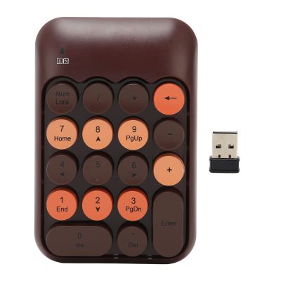 DirectNine Basics 2.4Ghz Numeric Keypad, 18 Keys Mini Number Keypad with USB Receiver, Vintage Color Keyboard Round Keycaps, Financial Accounting Numpad for Desktop Laptop (Coffee Color), Genericuzo18a07bm-11