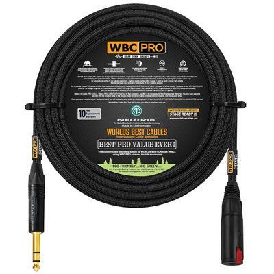 18 Foot - WBC-PRO-Quad Ultra-Silent, Ultra-Flexible, Balanced Star-Quad Headphone Extension Cable with  (6.35mm) Neutrik Male TRS Plug to Locking Female TRS Jack & Black Tweed Jacket