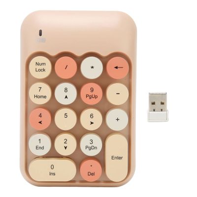 DirectNine Basics 2.4Ghz Numeric Keypad, 18 Keys Mini Number Keypad with USB Receiver, Vintage Color Keyboard Round Keycaps, Financial Accounting Numpad for Desktop Laptop (Milk Tea Color Mixed
