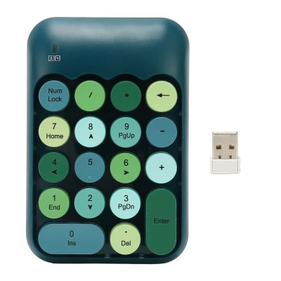 DirectNine Basics 2.4Ghz Numeric Keypad, 18 Keys Mini Number Keypad with USB Receiver, Vintage Color Keyboard Round Keycaps, Financial Accounting Numpad for Desktop Laptop (Dark Green Color)