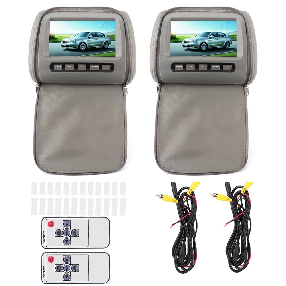 Natudeco 2pcs 7in HD Car Headrest LCD Video Player DVD Monitor Display with Zipper Closure Cover Remote Control MP5 Display Gray