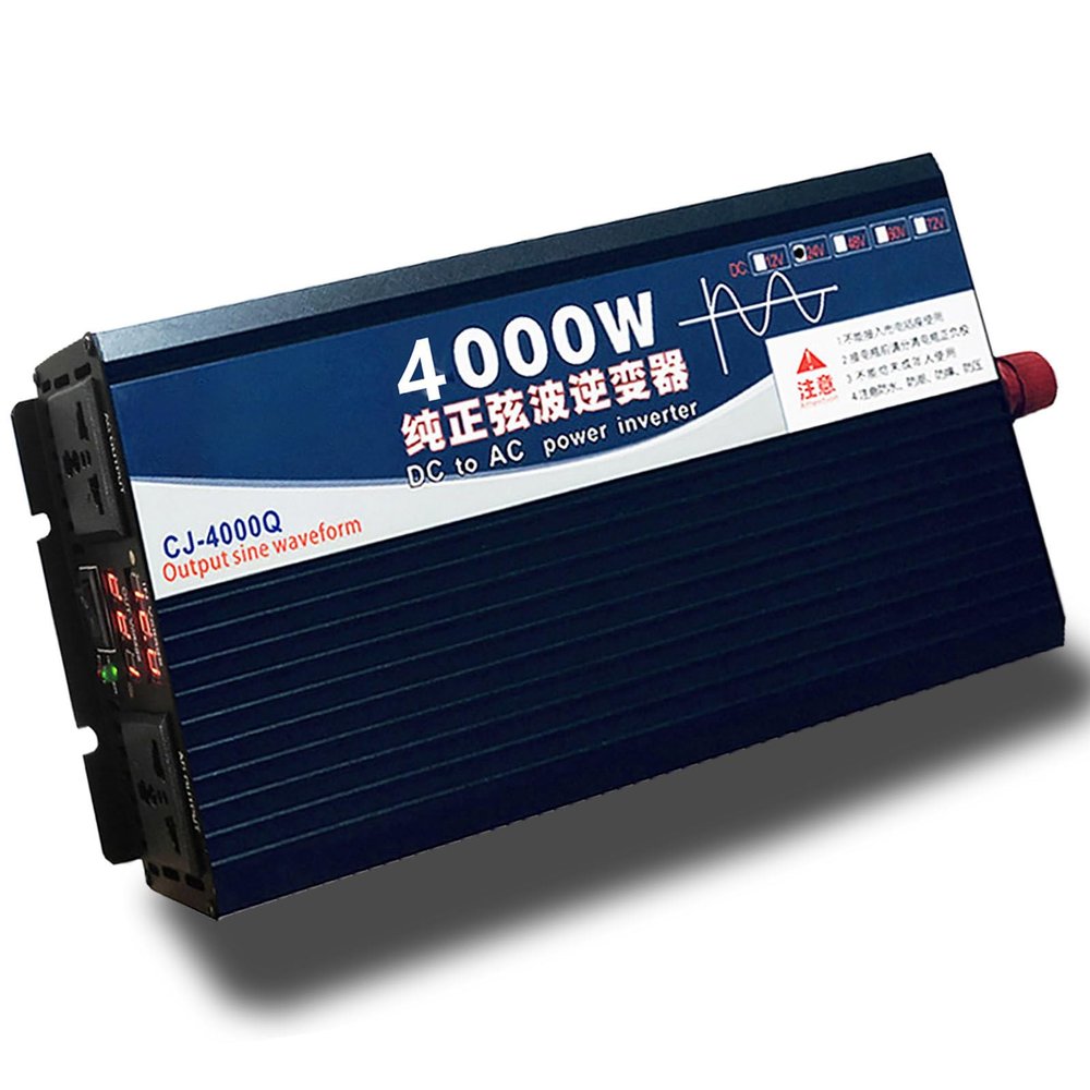 3500W 4000W 5000W Pure Sine Wave Inverter 12V/24V/48V/60V/72V DC to 110V/220VAC,Car Power Inverter with 2 AC Outlets,LCD Display,for Home,RV Vehicle,Road Trips,Camping,4000W-24V