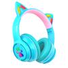MIDOLA Kids Headphones Cat Ear Wireless Bluetooth 5.3 60H Over Ear, 8H with Led Light Foldable Music Gaming Headset with Aux 3.5mm Mic for Travel Pad Tablet Cyan view 1