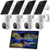 Kittyhok Outdoor Solar Security Camera System Wireless | 4pcs 2K Solar PTZ Security Camera, Pro Color Night Vision, Human Detection, 360 Viewing | 10CH NVR with 10'' HD Monitor, 60 Days Local Storage view 1