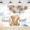 CRTPOD Bear Baby Shower Backdrop We Can Bearly Wait Cartoon Blue Balloons Clouds Background Photography Banner for Newborn Boys Baby Shower Party Decorations Supplies Photo Photobooth Props 10x8ft view 1