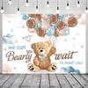 CRTPOD Bear Baby Shower Backdrop We Can Bearly Wait Cartoon Blue Balloons Clouds Background Photography Banner for Newborn Boys Baby Shower Party Decorations Supplies Photo Photobooth Props 10x8ft view 2