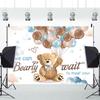 CRTPOD Bear Baby Shower Backdrop We Can Bearly Wait Cartoon Blue Balloons Clouds Background Photography Banner for Newborn Boys Baby Shower Party Decorations Supplies Photo Photobooth Props 10x8ft view 3