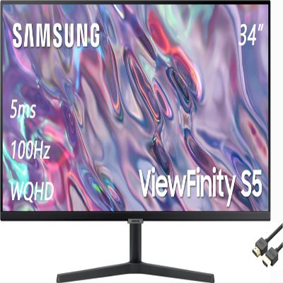 SAMSUNG 34" S50GC Series ViewFinity Ultra-WQHD Monitor, 100Hz, 5ms, Eye Care, Borderless Design, AMD FreeSync, Black, with MTC HDMI Cable