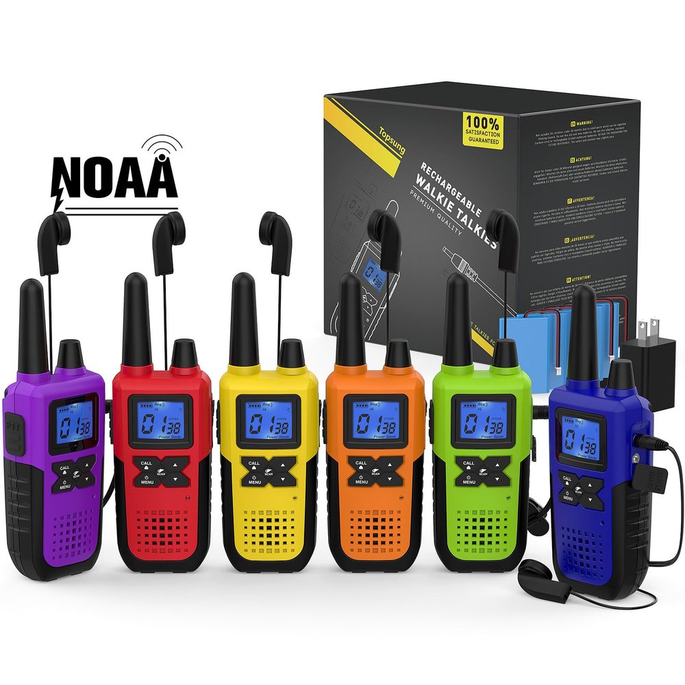 Topsung Walkie Talkies for Adults Long Range Rechargeable with Earpiece NOAA Weather Alert, Multi-purpose 2 Way Radio 6 Pack for Team Work Senior Care Kid Adventure Family Camping Hiking Skiing Cruise