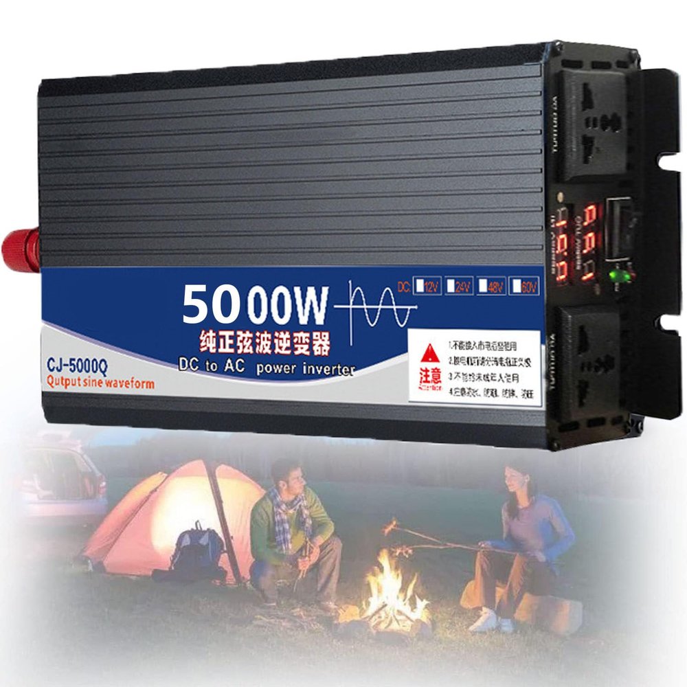 3500W 4000W 5000W Power Inverter 12V 24V 48V 60V 72V to 110V 220V, DC to AC Car Inverter with Dual AC Outlet, Car Charger Adapter for Phone/Laptop/Road Trip/Camping,5000W-24V