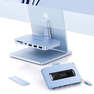 Minisopuru iMac Hub - Compatible with iMac 24 inch M1/M3/M4 and Studio Display 27 inch, Accessories Support Max 10Gbps M.2 SSD (SSD Not Included), USB A/C 10Gbps, SD/TF, Silver.