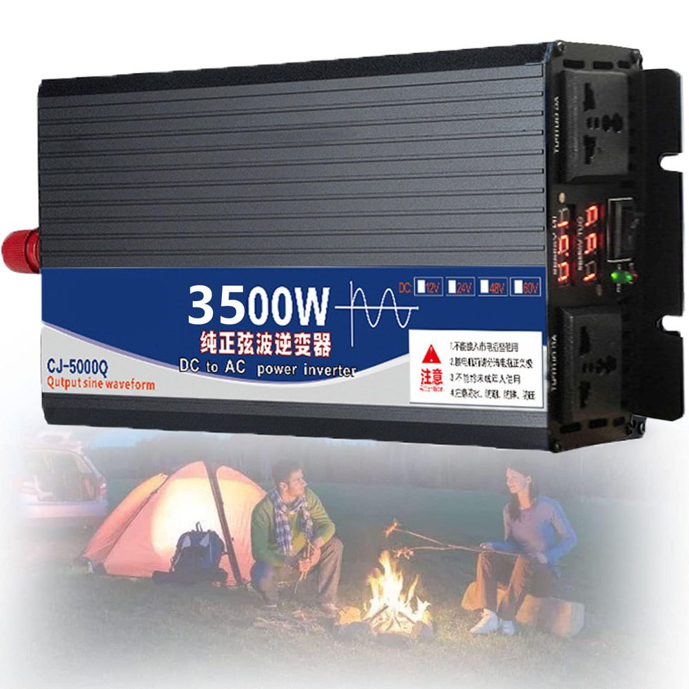 3500W 4000W 5000W Power Inverter 12V 24V 48V 60V 72V to 110V 220V, DC to AC Car Inverter with Dual AC Outlet, Car Charger Adapter for Phone/Laptop/Road Trip/Camping,3500W-24V
