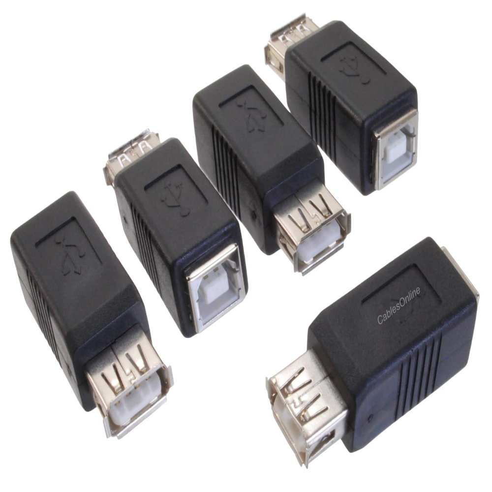 CablesOnline, 5-Pack USB 2.0 Type-A Female to USB 2.0 Type-B Female Adapter Black, AD-U01B-5