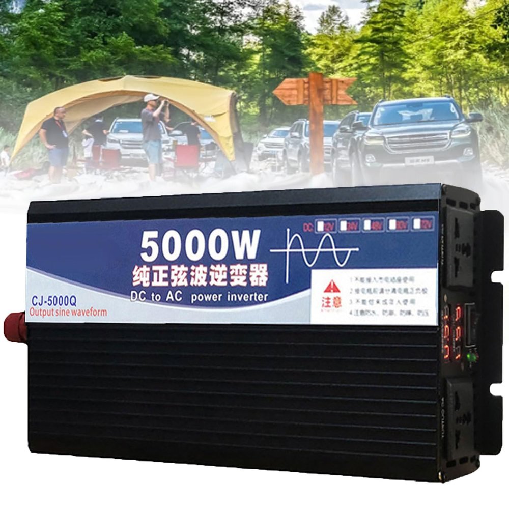 3500W 4000W 5000W Power Inverter, Pure Sine Wave Inverter12V 24V 48V 60V 72V DC to AC 110V 220V with 2 Outlets, LCD Display for Power Converter, Outdoor Activities, Truck RV,5000W-12V