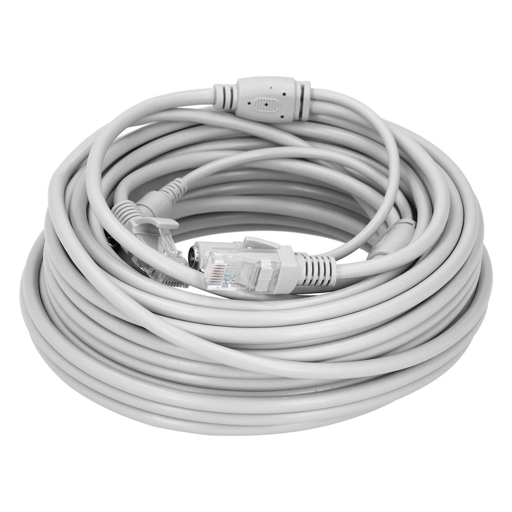 AOWINHIT Portable 2-in-1 Ethernet Cable and Power Supply Cord, Compatible with IP Camera, NVR, CCTV System, Network LAN Cable with RJ45 and DC Male Female Connectors (20m)