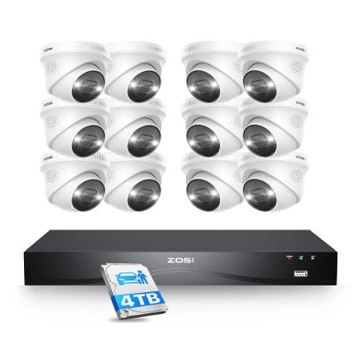 ZOSI 16CH 4K PoE Security Camera System, 12pcs 4K Outdoor Indoor PoE Cameras, Person Vehicle Detection, 2 Way Audio, Sound&Light Siren, Night Vision, 16Channel 8MP NVR with 4TB HDD for 24/7 Recording