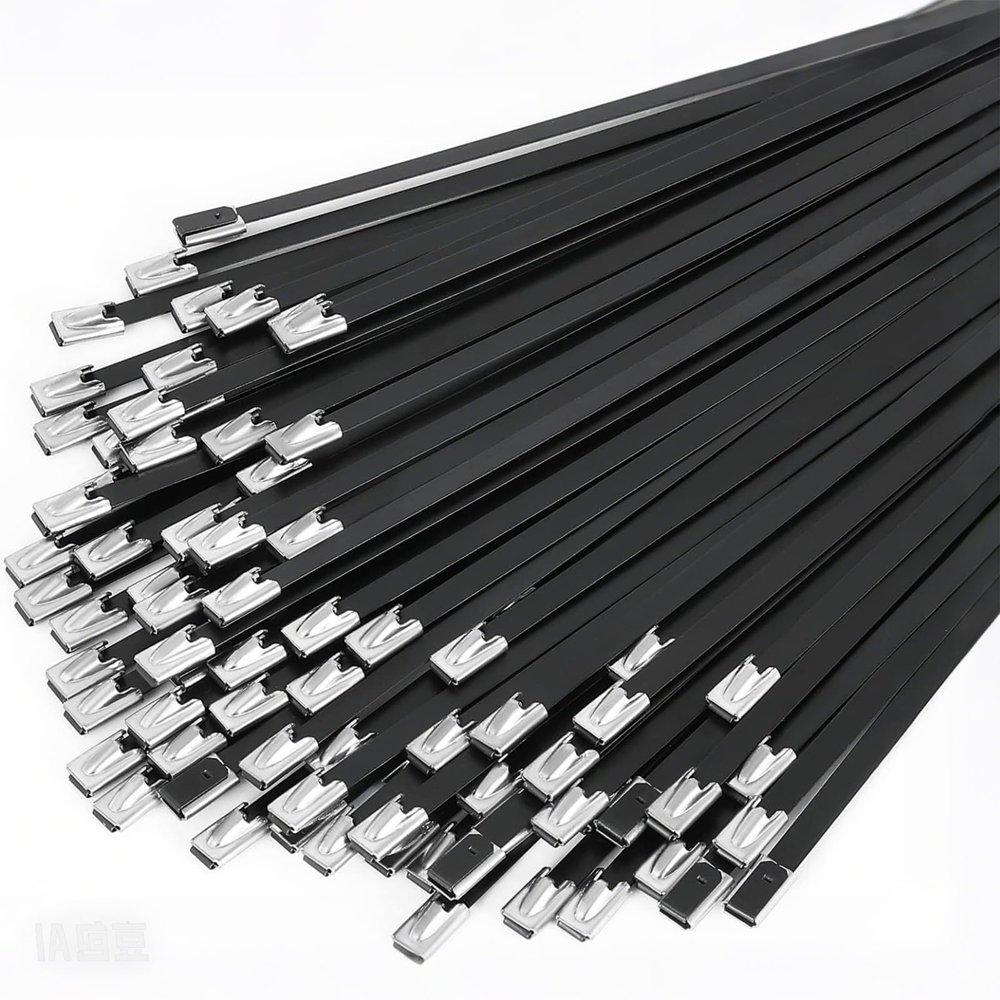 6 Inch Black Metal Zip Ties, 100PCS Epoxy Coated 304 Stainless Steel Cable Ties - Heavy Duty Outdoor Use for Fencing, Exhaust Wrap, Machinery, and More.