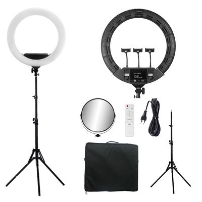 22inch LED Ring Lights Kit with Tripod Mirror, 100w Continuous Output Lighting for Makeup Tattoo Nail Studio Live Stream, Adjustble Bi-color Ring Lamp for YouTube Vlog (FS640, Black)
