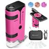 100x-250x Pocket Microscope for Kids Adults, Protable Handheld Miniscope, Mini Microscope Kit for Kids Adults Home School Lab Biology Science Education, Pink view 1