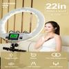 22inch LED Ring Lights Kit with Tripod Mirror, 100w Continuous Output Lighting for Makeup Tattoo Nail Studio Live Stream, Adjustble Bi-color Ring Lamp for YouTube Vlog (FE640, White) view 2