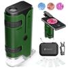 100x-250x Pocket Microscope for Kids Adults, Protable Handheld Miniscope, Mini Microscope Kit for Kids Adults Home School Lab Biology Science Education, Green view 1