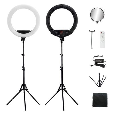 22inch LED Ring Lights Kit with Tripod Mirror, 100w Continuous Output Lighting for Makeup Tattoo Nail Studio Live Stream, Adjustble Bi-color Ring Lamp for YouTube Vlog (FD640, Black)