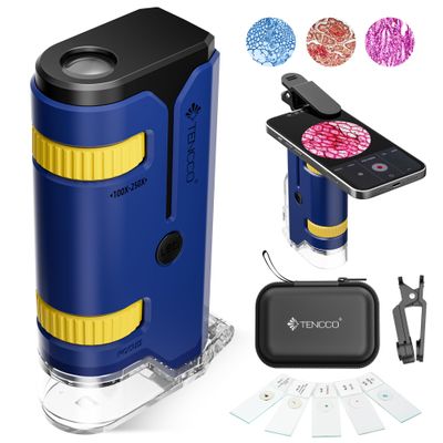 100x-250x Pocket Microscope for Kids Adults, Protable Handheld Miniscope, Mini Microscope Kit for Kids Adults Home School Lab Biology Science Education, Blue