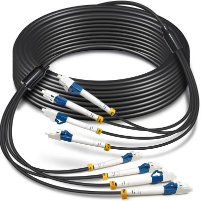 10 Meters 4 Core Industrial TPU LC to LC Outdoor Armored Fiber Optic Cable, 4 Strands OS2 Single Mode Fiber Patch Cable with LC Connectors, 9/125um, OD-5mm, Direct Burial LC-LC