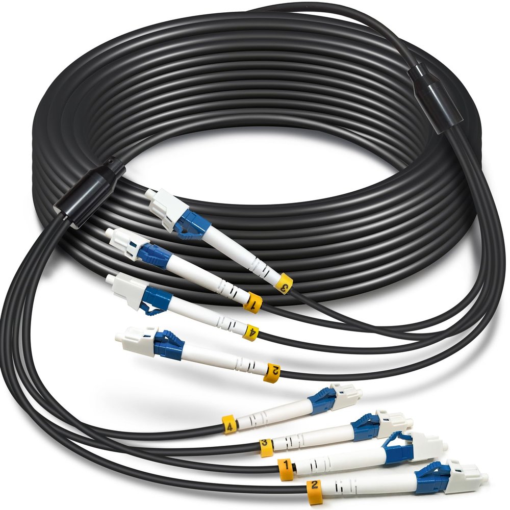 10 Meters 4 Core Industrial TPU LC to LC Outdoor Armored Fiber Optic Cable, 4 Strands OS2 Single Mode Fiber Patch Cable with LC Connectors, 9/125um, OD-5mm, Direct Burial LC-LC